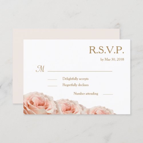 Blush Pink Dewy Roses Floral White Wedding RSVP Invitation