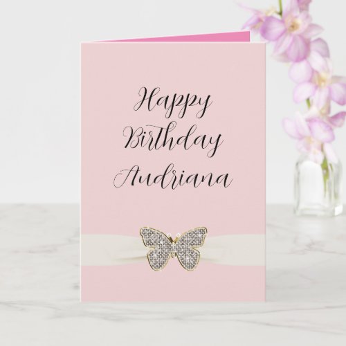 Blush Pink Diamond Butterfly Card