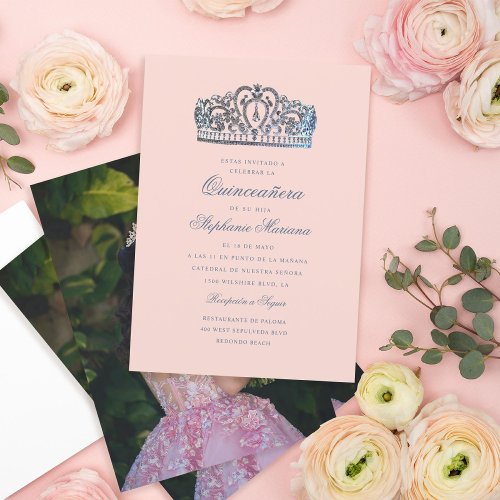 Blush Pink Diamond Crown Princess Quinceaera Invitation