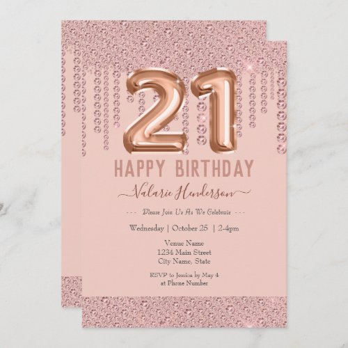 Blush Pink Diamond Drip Happy 21st Birthday