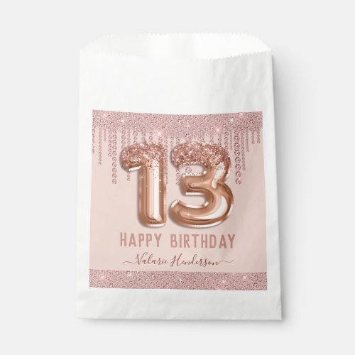 Blush Pink Diamond Drips Happy 13th Birthday Favor Bag