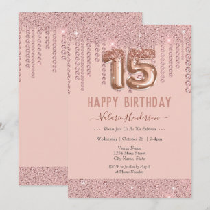 Blush Pink Diamond Drips Happy 15th Birthday
