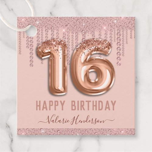 Blush Pink Diamond Drips Happy 16th Birthday Favor Tags