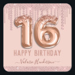 Blush Pink Diamond Drips Happy 16th Birthday Square Sticker<br><div class="desc">Girly pink diamond drips,  millennial pink background,  with fancy script name typography. Faux rose gold 16 balloon text.  Great for sweet sixteen celebrations. All text is adjustable.</div>