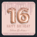 Blush Pink Diamond Drips Happy 16th Birthday Square Sticker<br><div class="desc">Girly pink diamond drips,  millennial pink background,  with fancy script name typography. Faux rose gold 16 balloon text.  Great for sweet sixteen celebrations. All text is adjustable.</div>