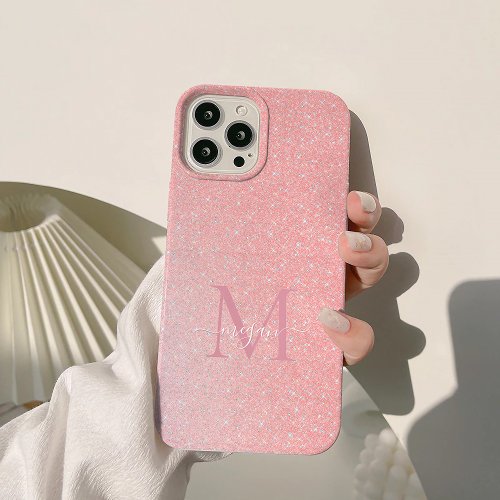 Blush Pink Diamond Glitter _ Ombre Custom Chic  iPhone 15 Pro Max Case