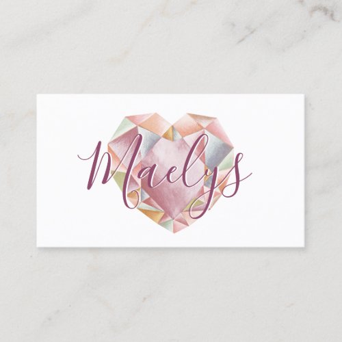     Blush Pink Diamond Heart Add QR Code Glamorous Business Card