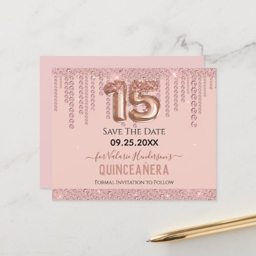 Blush Pink Diamond Quinceanera Save the Date