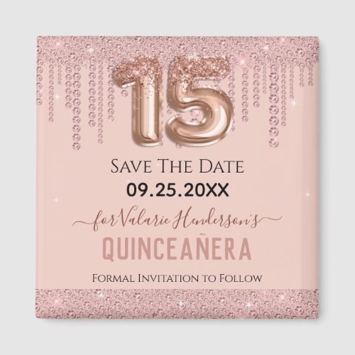 Blush Pink Diamond Quinceanera Save the Date Magnet