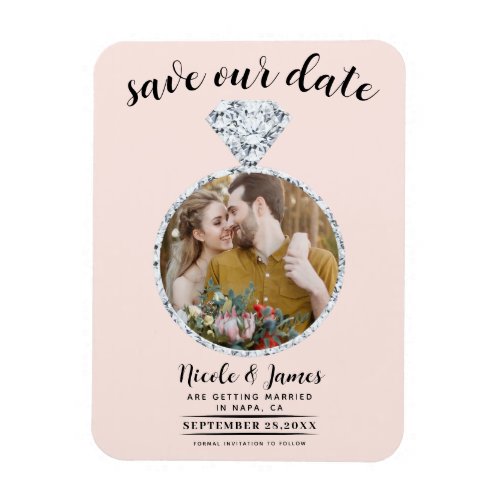 Blush Pink Diamond Ring Bling Photo Save the Date Magnet