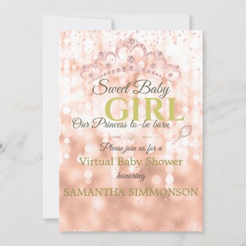 Blush Pink Diamond Rose Gold Script Baby Shower Invitation