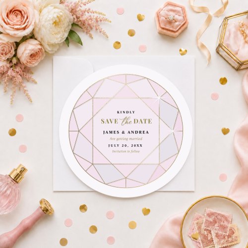 Blush Pink Diamond Wedding Save the Date Card