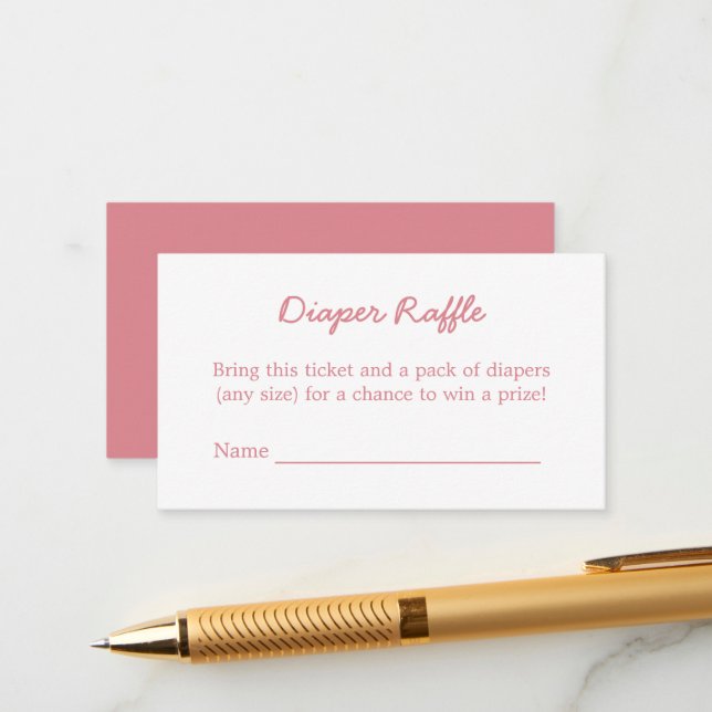 Blush Pink Diaper Raffle Minimalist Enclosure Card (Front/Back In Situ)