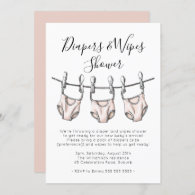 Blush Pink Diapers & Wipes Girl Baby Shower Invitation