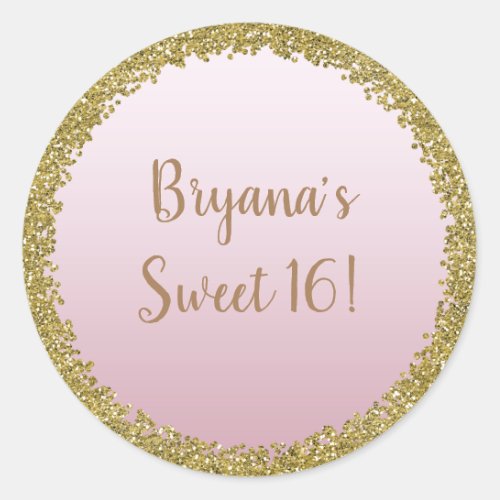 Blush Pink Dipped Gold Glitter Glam Sparkle Party Classic Round Sticker