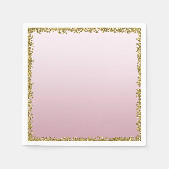 Blush Pink Dipped Gold Glitter Glam Sparkle Party Napkins (Front)