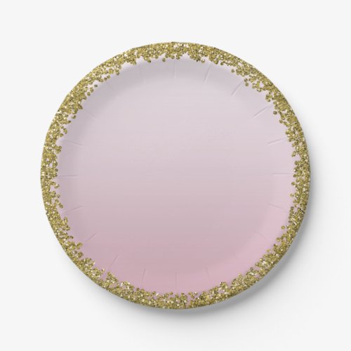 Blush Pink Dipped Gold Glitter Glam Sparkle Party Paper Plates