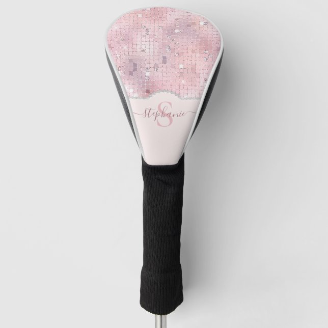 Blush Pink Disco Ball Mosaic Monogram Golf Head Cover (Front)