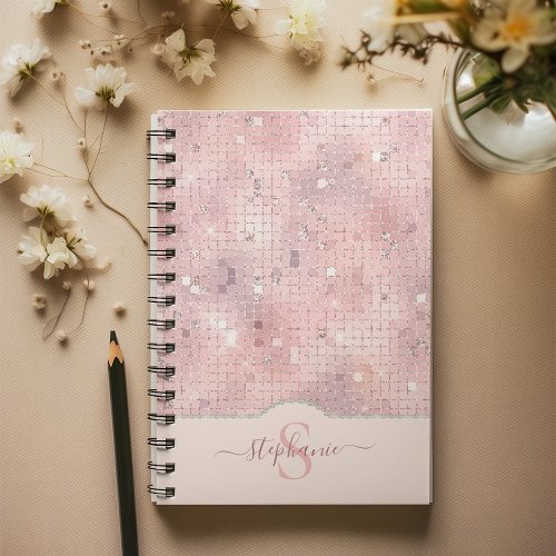 Blush Pink Disco Ball Mosaic Monogram Notebook