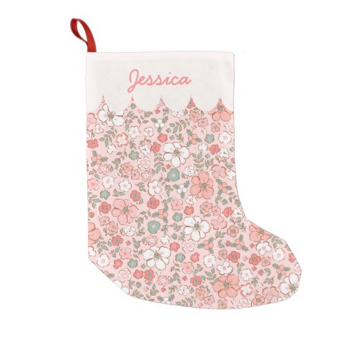 Blush Pink Ditsy Floral Personalized Small Christmas Stocking