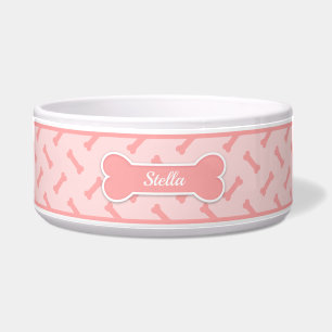 Blush Pink Dog Bone Pattern With Custom Pet Name Bowl
