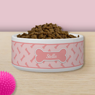 Blush Pink Dog Bone Pattern With Custom Pet Name Bowl