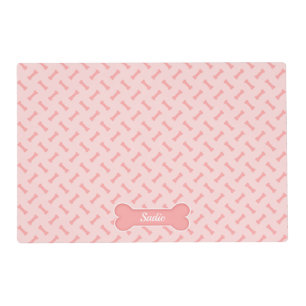 Blush Pink Dog Bones Pattern And Custom Name Placemat