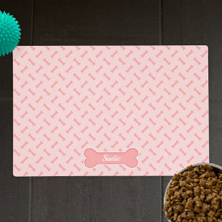 Blush Pink Dog Bones Pattern And Custom Name Placemat