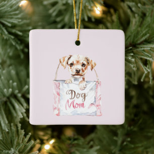 Blush Pink Dog Mom Bag Ceramic Ornament