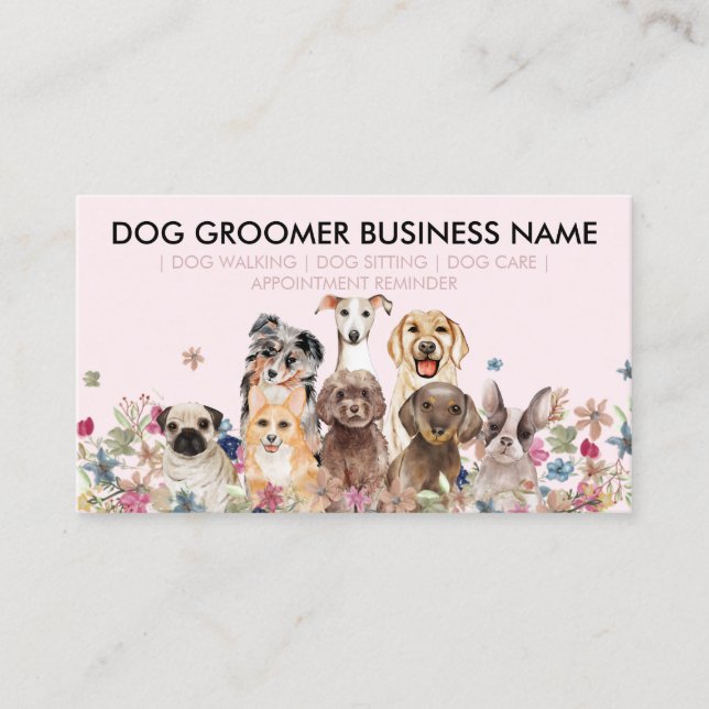 Blush Pink Dog Walker Appointment Business Card (Front)