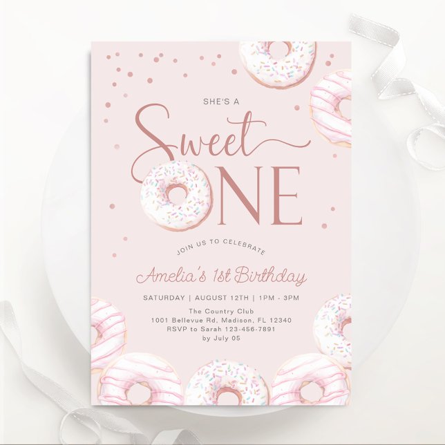 Blush Pink Donuts Sweet One 1st Birthday Invitation (Creator Uploaded)