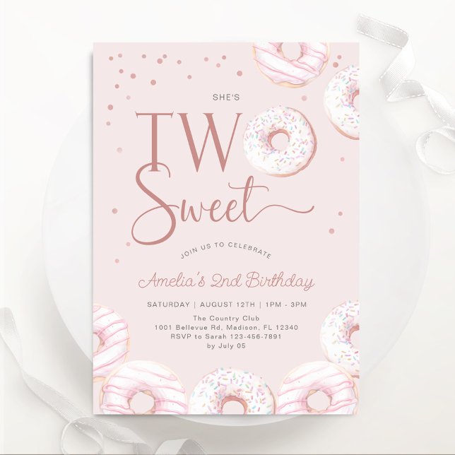 Blush Pink Donuts Sweet Two 2nd Birthday Invitation (Creator Uploaded)