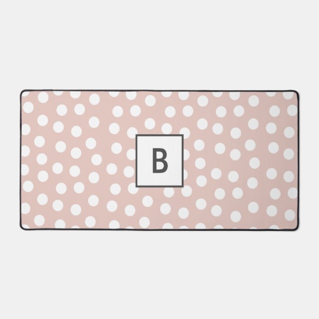 Blush pink dotted monogram desk mat (Front)