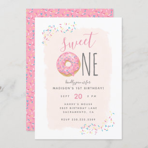 Blush   Pink Doughnut Sprinkle Sweet 1st Birthday Invitation