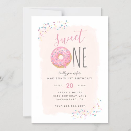 Blush  Pink Doughnut Sprinkle Sweet 1st Birthday Magnetic Invitation