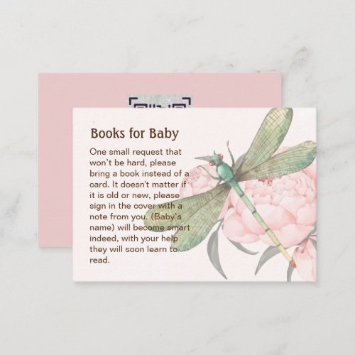 Blush Pink Dragonfly Floral Books For Baby Poem QR Enclosure Card