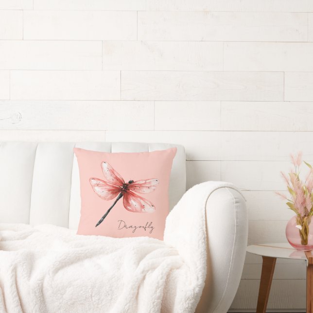 Blush Pink Dragonfly Throw Pillow (Couch)