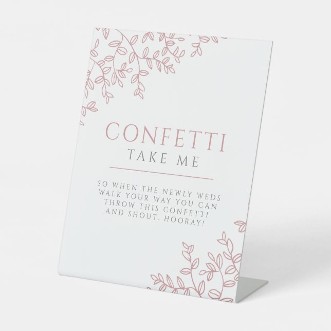 Blush pink drawn leaf wedding confetti sign (Front)