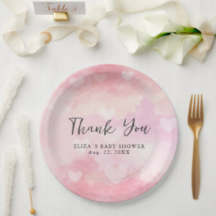 Blush Pink Dreamy Cloud 9 Watercolor Baby Shower Paper Plates
