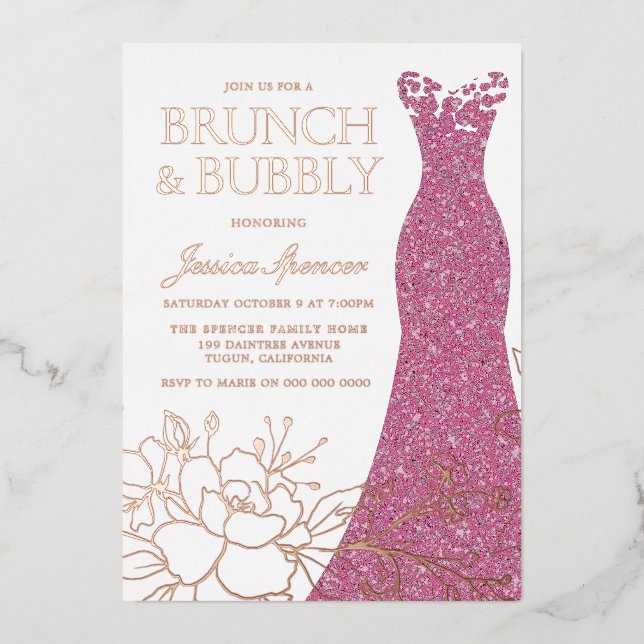 Blush Pink Dress Bridal Shower Rose Gold  Foil Invitation (Front)