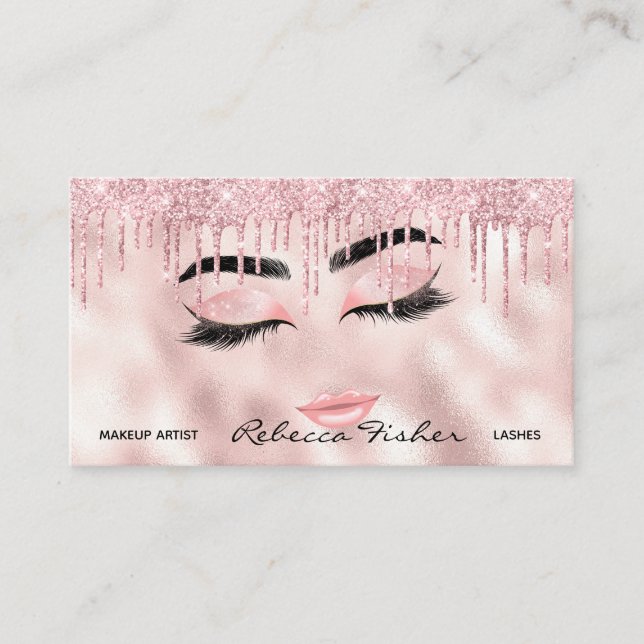 Blush Pink Drip Lashes Beauty Appointment Card (Front)