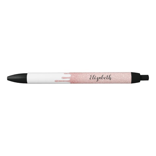 Blush Pink Dripping Glitter Custom Monogram Name Pen (Front)