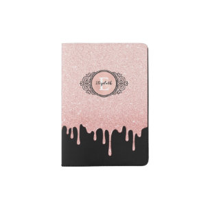 Blush Pink Dripping glitter Monogram Name Passport Holder
