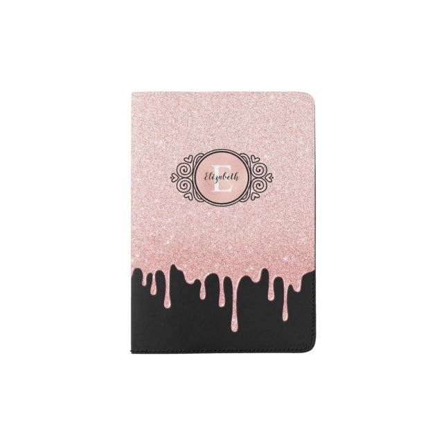 Blush Pink Dripping glitter Monogram Name Passport Holder (Front)