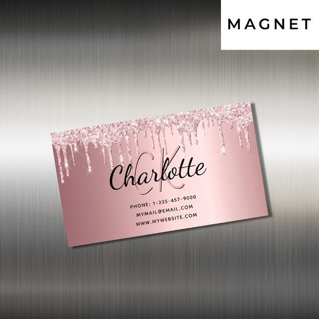 Blush pink drips elegant monogram business card magnet (Creator Uploaded)
