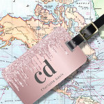 Blush pink drips monogram name gray luggage tag<br><div class="desc">A rose gold background decorated with drips,  paint dripping look.  Personalize and add a name,  your monogram initials. Your contact information on the back.  Gray letters on the front,  black on the back.</div>