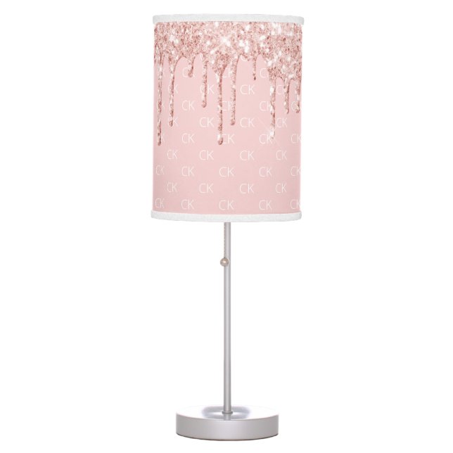 Blush pink drips monogram rose gold table lamp (Front)