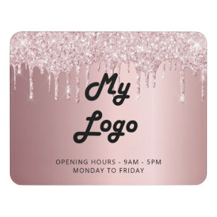 Blush pink drips opening hours business logo door sign