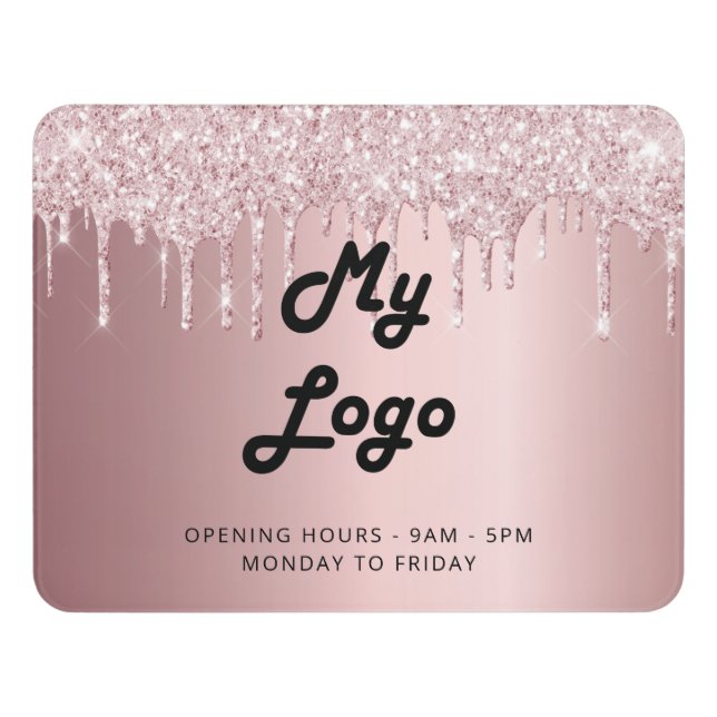 Blush pink drips opening hours business logo door sign (Contemporary Front)
