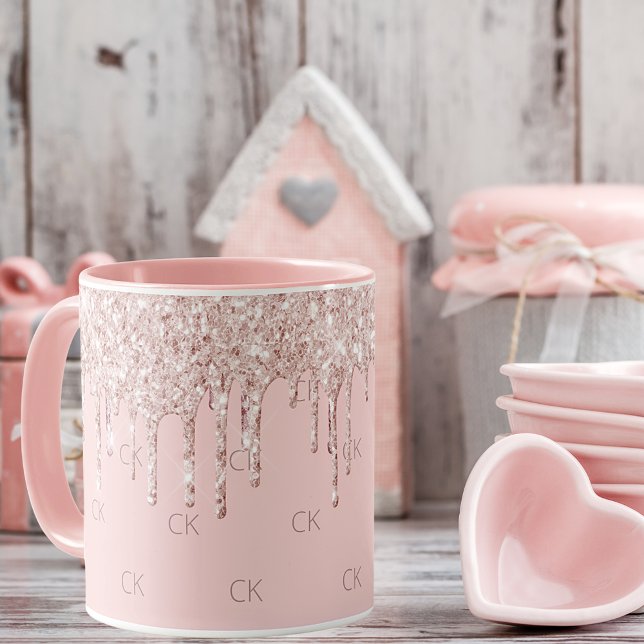 Blush pink drips sparkle monogram mug (Creator Uploaded)